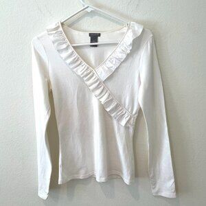 Ann Taylor Ruffles V-Neck Long Sleeves Top   White  Size: XS
